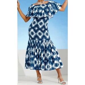 ASHRO Boho Chic Off Shoulder Midi Dress Size‎ 2X Shibori Cottagecore Festival